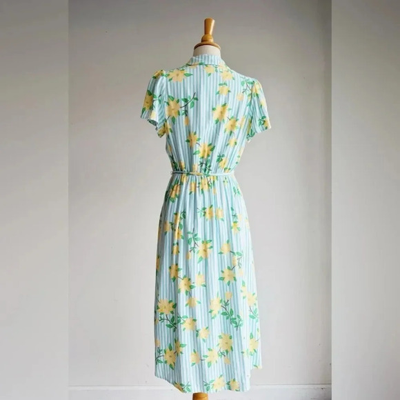 DRAPER JAMES RSVP | Blue and Yellow Floral Striped Linen Blend Dress | M - Picture 5 of 6
